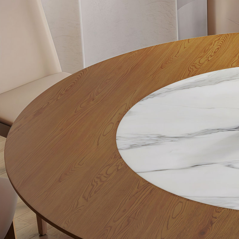 Tables de salle à manger rondes en bois massif avec plateau tournant, H 29,50 po x L 59,10 po x l 59,10 po