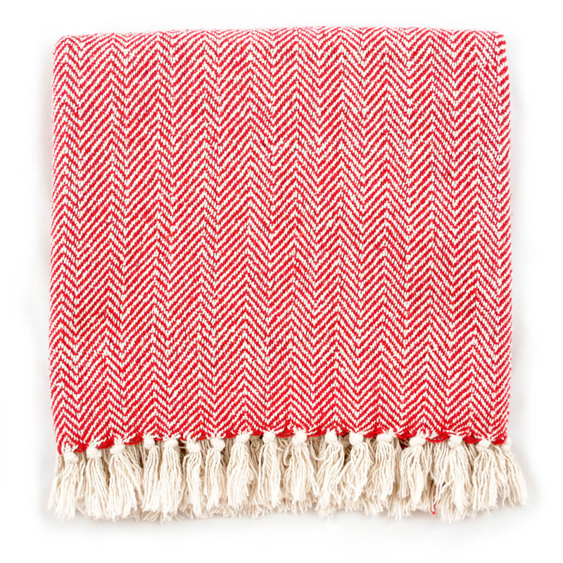 Jeté 100% coton , Chevron rouge tango