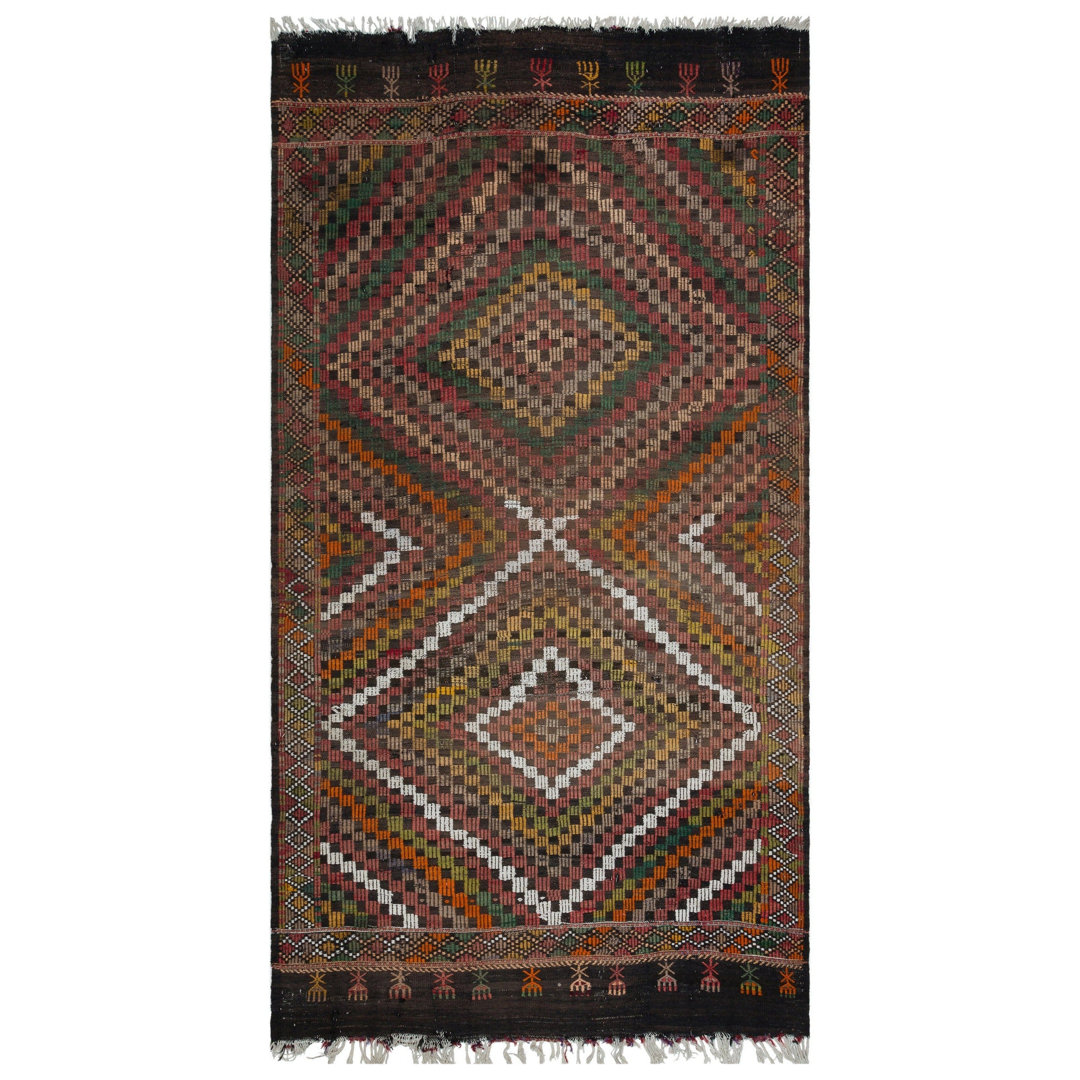 Girit Brown Striped Wool Handmade Area Rug