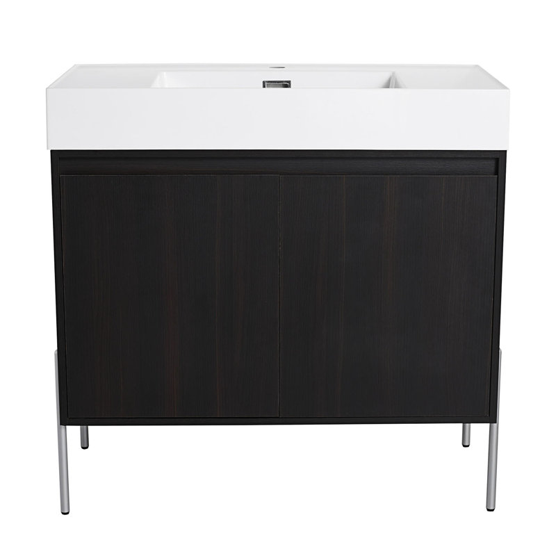 Meuble-lavabo autoportant avec lavabo en résine, armoire de rangement
