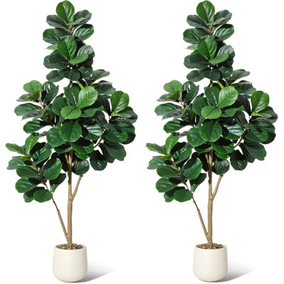 Ensemble de 2 arbres à figuier artificiel 7 pi 7 pièces, 108 feuilles, jardinières blanches