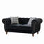 Canapé 2 places en velours noir 170 cm (67 po) avec accoudoirs arrondis et clous décoratifs, style européen pour salon, assise mi-ferme, garnissage en mousse haute densité, structure en pin massif, accoudoirs arrondis, noir, bois
