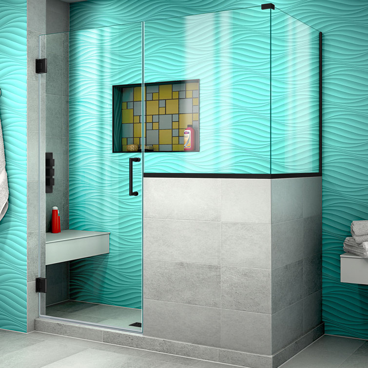 Unidoor Plus 60" W x 36.375" D x 72" H Frameless Pivot Rectangle Shower Enclosure with Fixed Panel