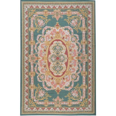 Hand-Knotted High-Quality Green and Green Area Rug