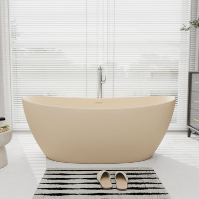 65'' Freestanding Soaking Solid Surface Bathtub In Cream