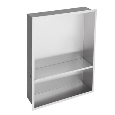 Niche de douche pour salle de bain à deux tablettes l 17 po x H 21 po, niche murale rectangulaire en acier inoxydable, nickel brossé