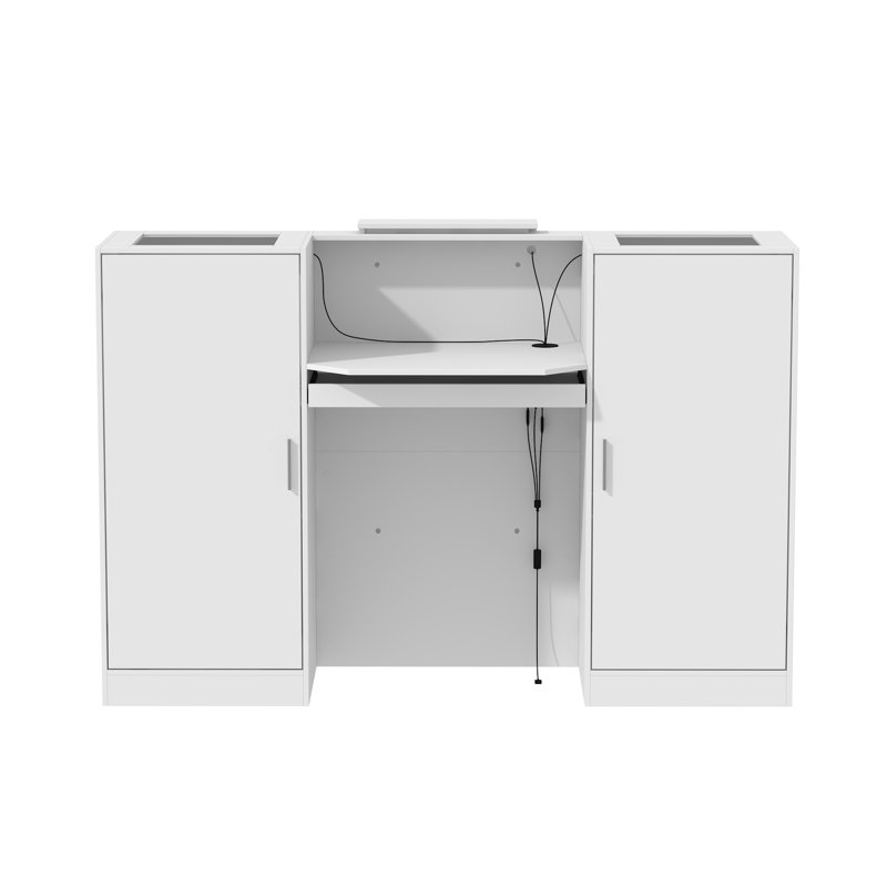 Mastan 59'' W Reception Desk With Display Cabinets And LED Lightsand Transparent Glass