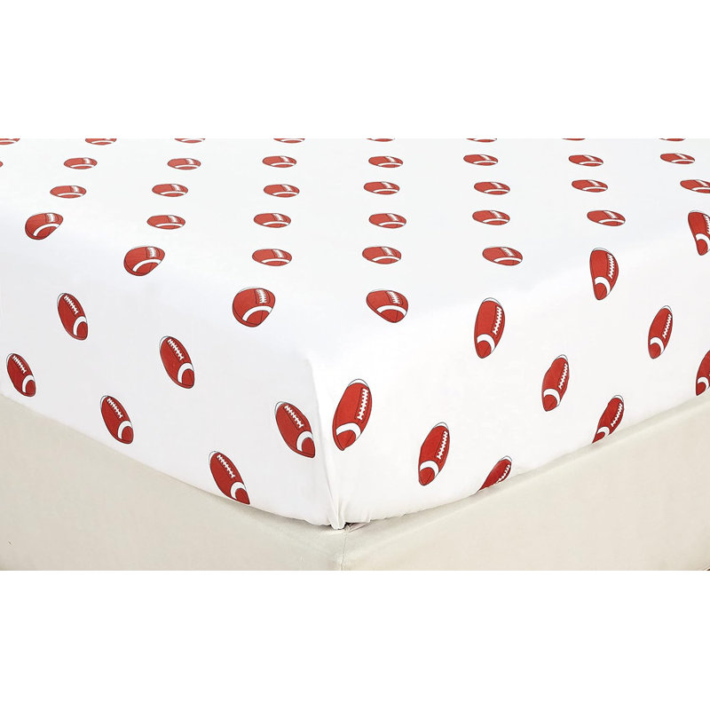 White and Red Football Microfiber Queen Sheet Set