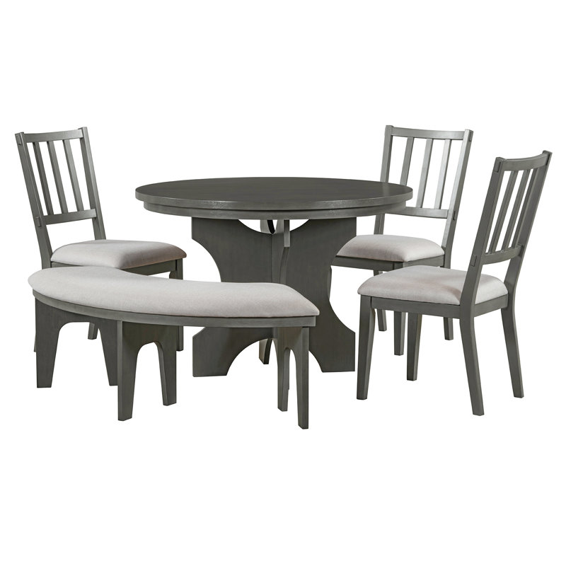 Ensemble de salle à manger 5 pièces avec 3 chaises rembourrées et banc incurvé pour salle à manger, cuisine et salon