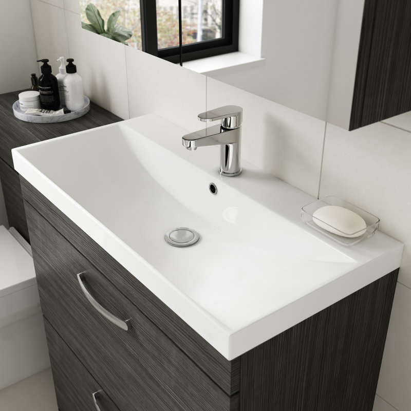 610mm Single Bathroom Vanity with Integrated Ceramic Basin, Black