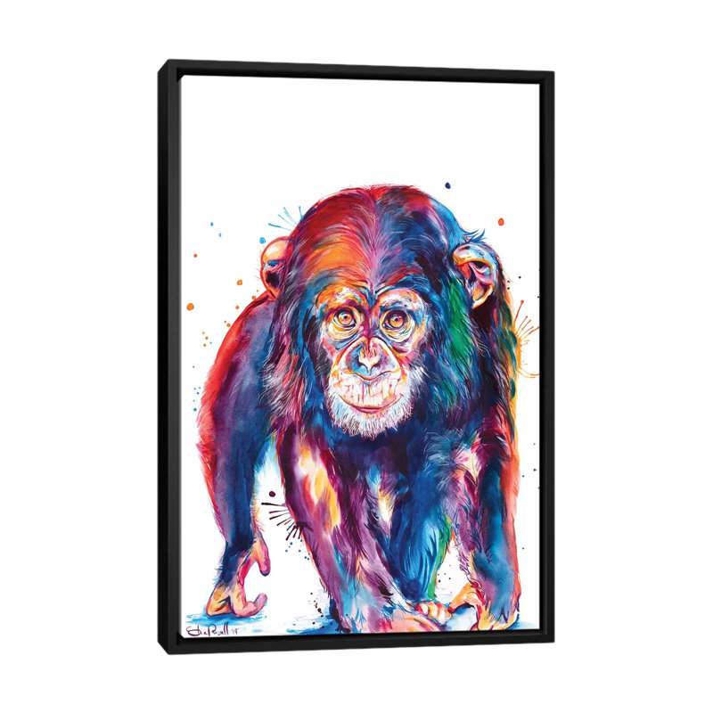 Chimp par Shaunna Russell - reproduction d'art sur toile, Toile avec cadre noir, Aucun mat, H 40 po x l 26 po x P 1,5 po