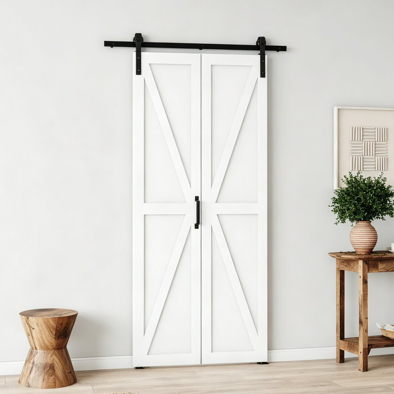 CHIC Mode Doors Porte de grange pliante en panneau de fibres à densité moyenne à panneau de fibres à densité moyenne 24 po x 84 po avec quincaillerie
