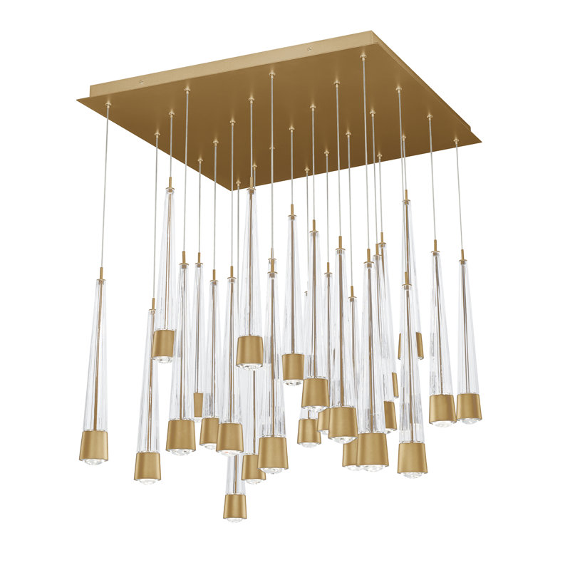 Quill Square Multi-Light 4-CCT Pendant, Aged Brass
