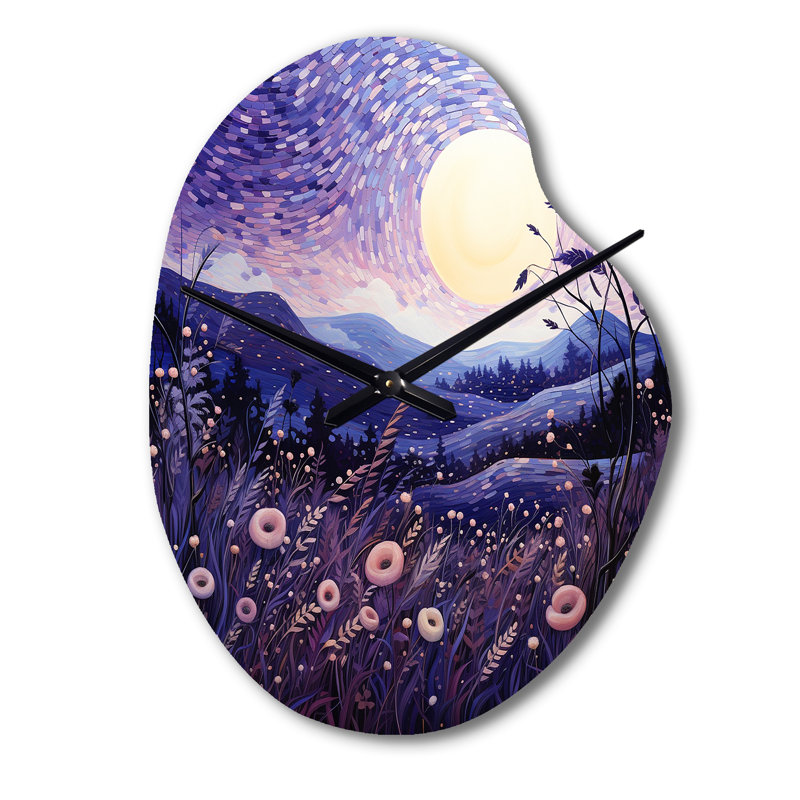«Lavender Enchanting Lavender Pointillism I - Lavender Fields», horloge murale asymétrique, Petit