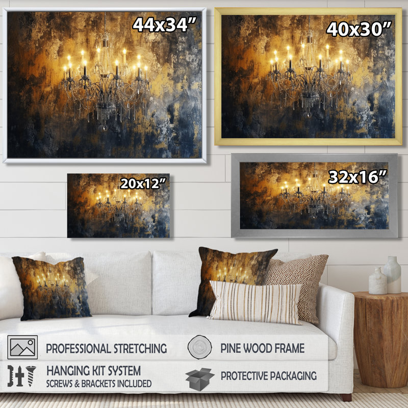 Lustre doré brillant à travers les ténèbres III, Toile avec cadre flottant or, H 30 po x l 40 po x P 1,5 po