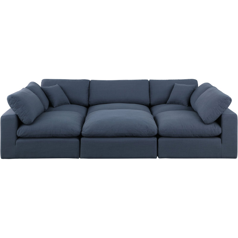 Canapé modulaire 6 pièces Husnein, Tissu texturé en lin bleu marine
