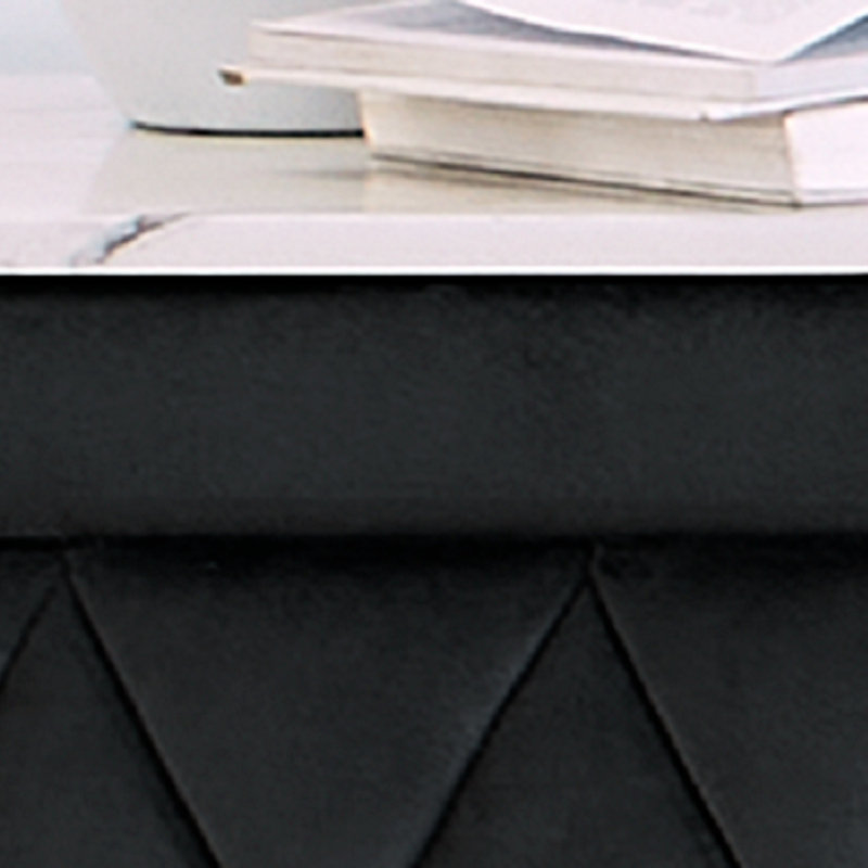 Stylish Marble Top Nightstand With Two Drawers, Button Tufted And Faux Crystal Accents For Modern Bedrooms