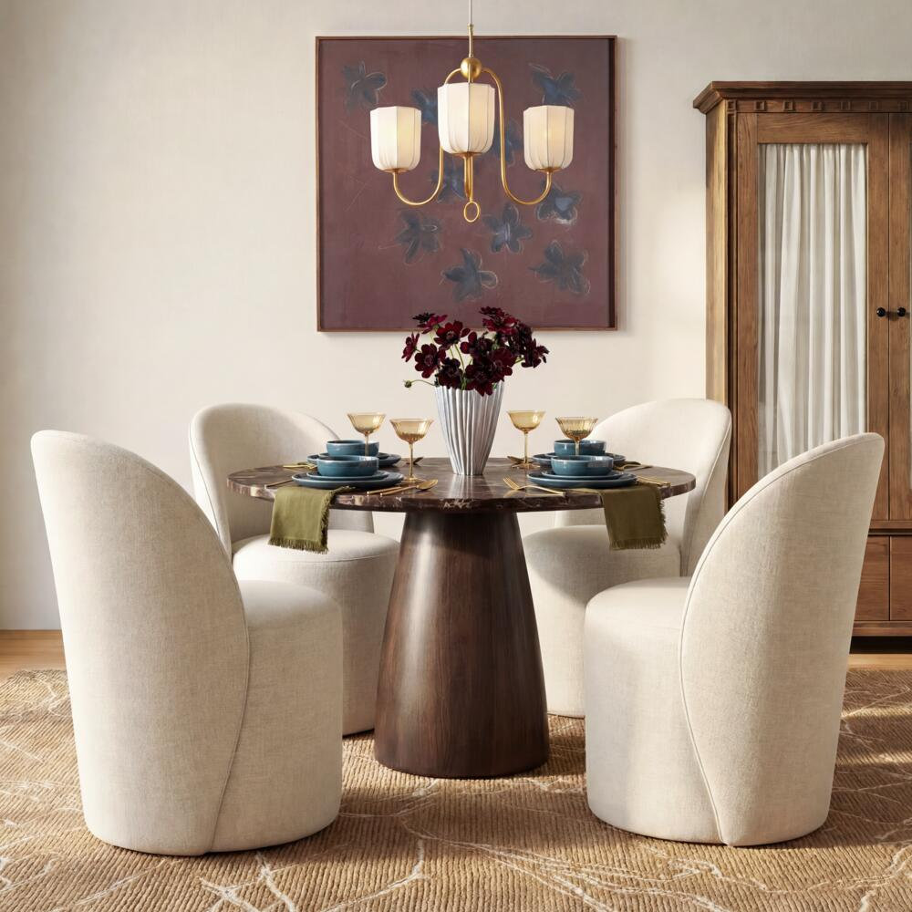 Mellonia Marble Dining Table, 30"H x 42"L x 42"W, Brown