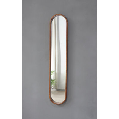 9.5X2x47.2" Decorative Rubber Frame Mirror With Elongated Oval Frame, Brown