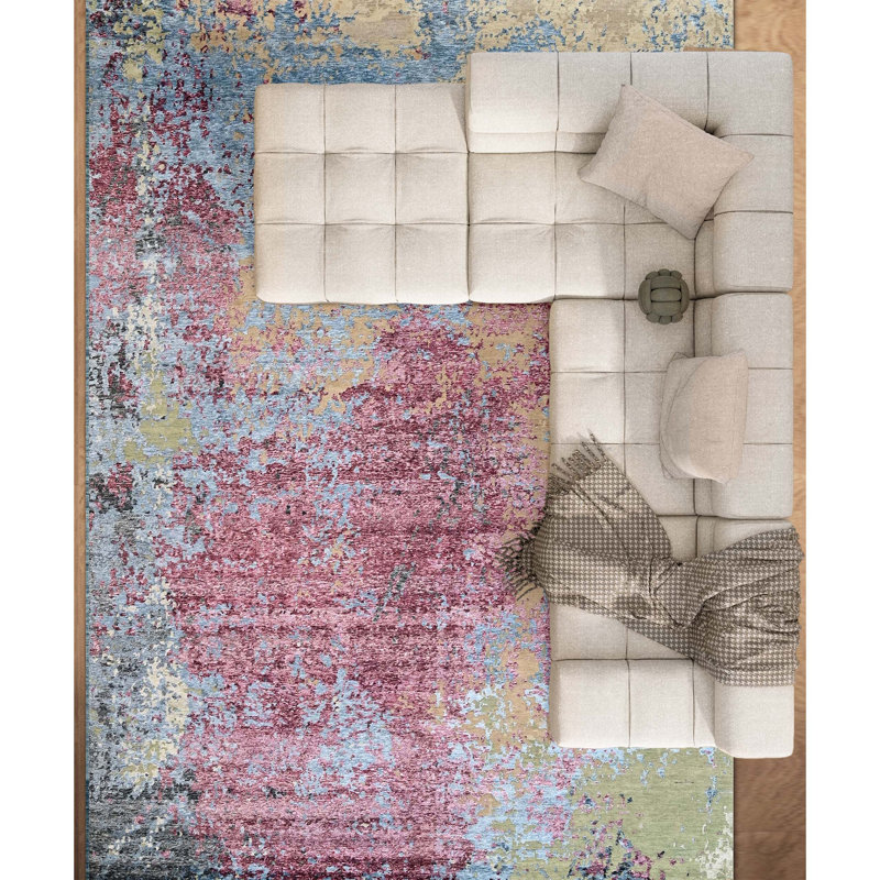 Hand Knotted Abstract Area Rug, Rectangle 10' x 14'