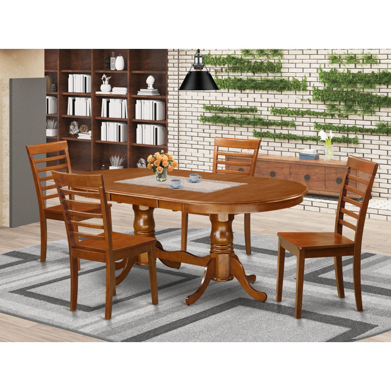 5 Piece Dining Room Furniture Set Includes an Oval Kitchen Table with Butterfly Leaf and 4 Dining Chairs, Saddle Brown