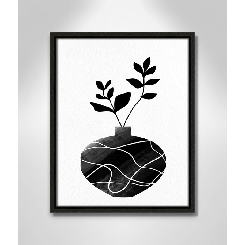«Black Vase I Print» par Kimberly Allen, Toile encadrée flottante espresso, Pas de tapis, H 15,5 po x l 12,5 po x P 2 po