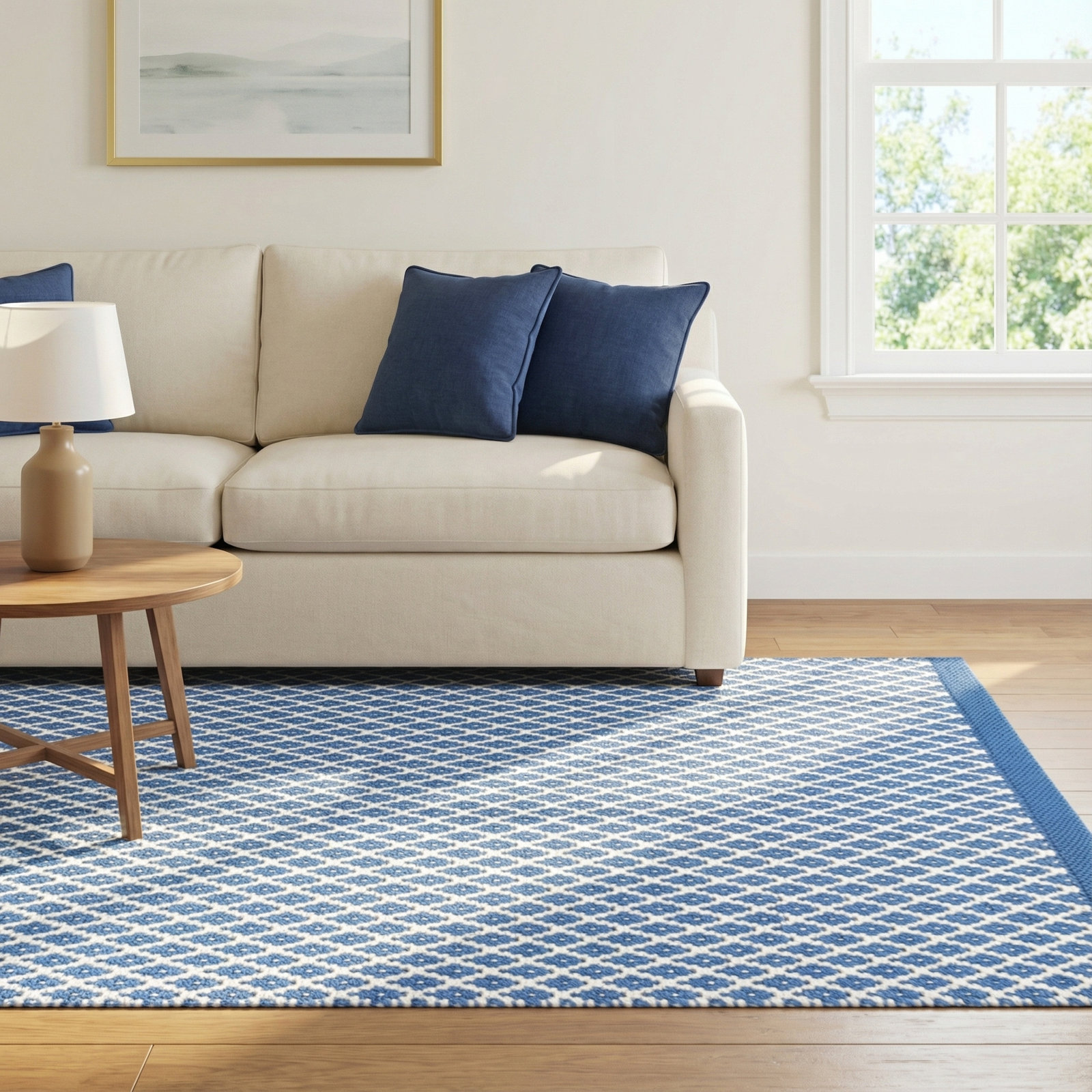 Mainsail French Blue Hand-Woven Geometric Rug, Rectangle 3' x 5', Blue