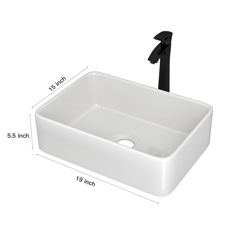 Ensemble de meuble-lavabo et de robinet de salle de bain 19 "X 15" - vasque en céramique blanche avec bronze huilé