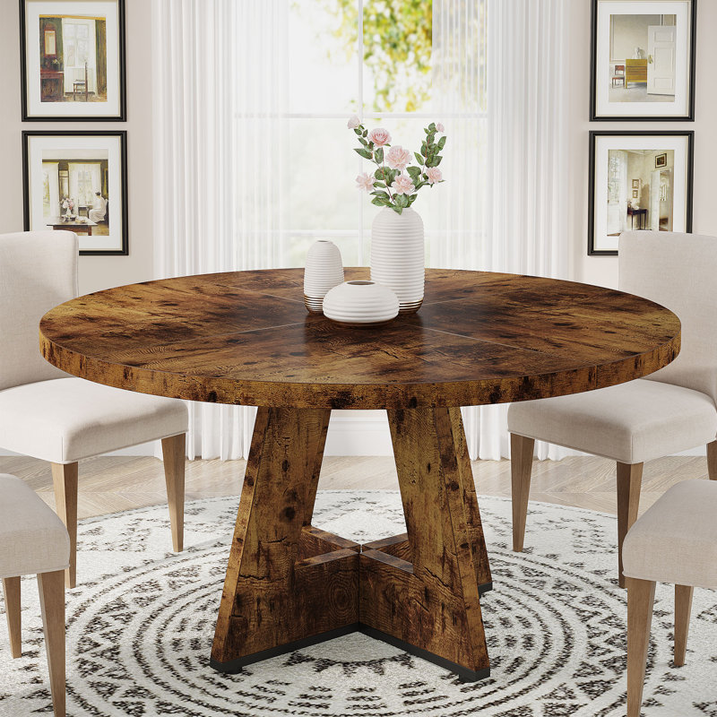 47.25" W Round Manufactured Wood Farmhouse Dining Table, Warm Brown