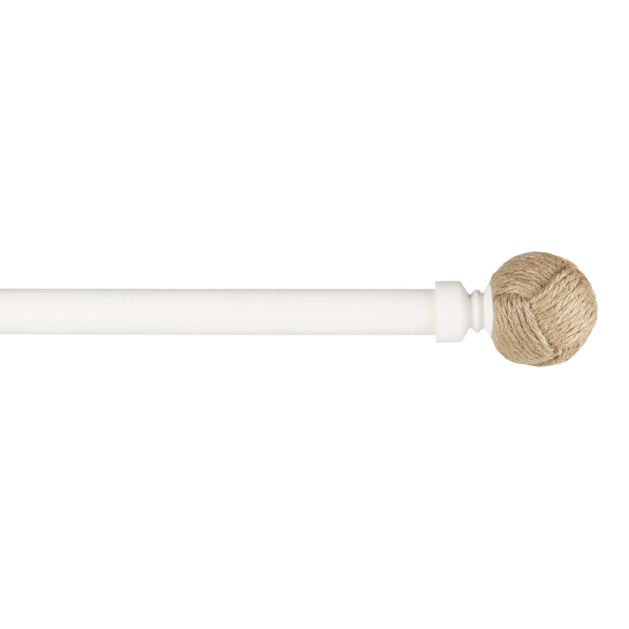 Tricia Exclusive Home Rope Knot 1" Curtain Rod and Coordinating Finial Set, Adjustable, 36" - 72", Matte White