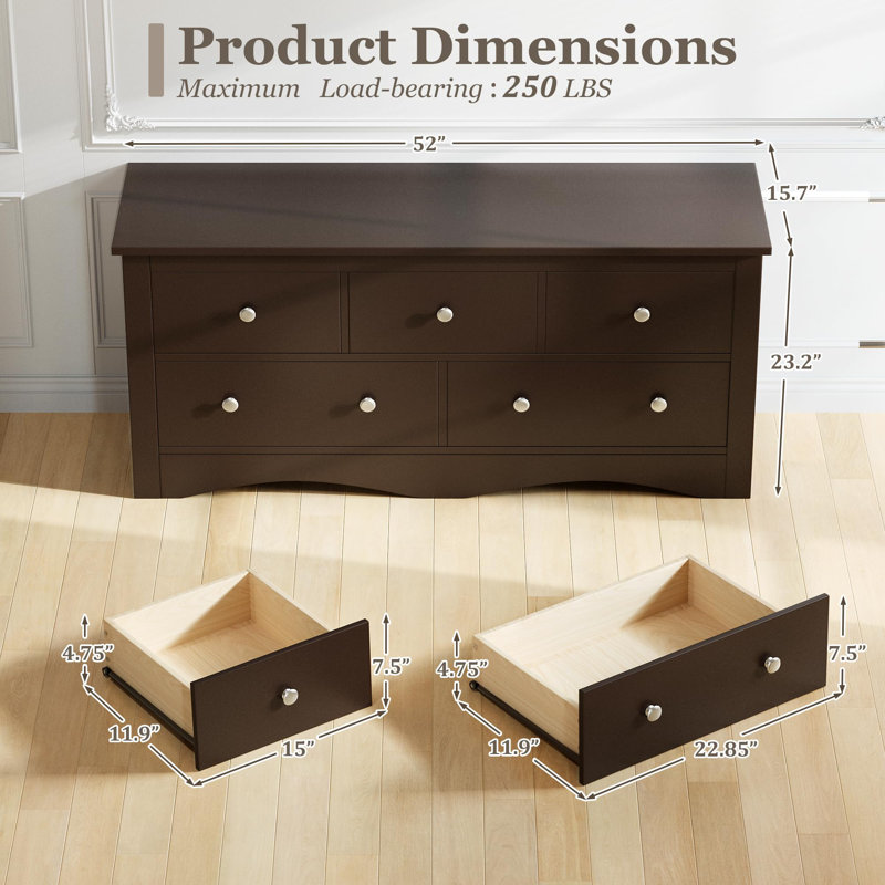 Commode 5 tiroirs en bois avec rangement pour commode, commode de chambre à coucher et meuble télé pour téléviseur de 65 po ou moins