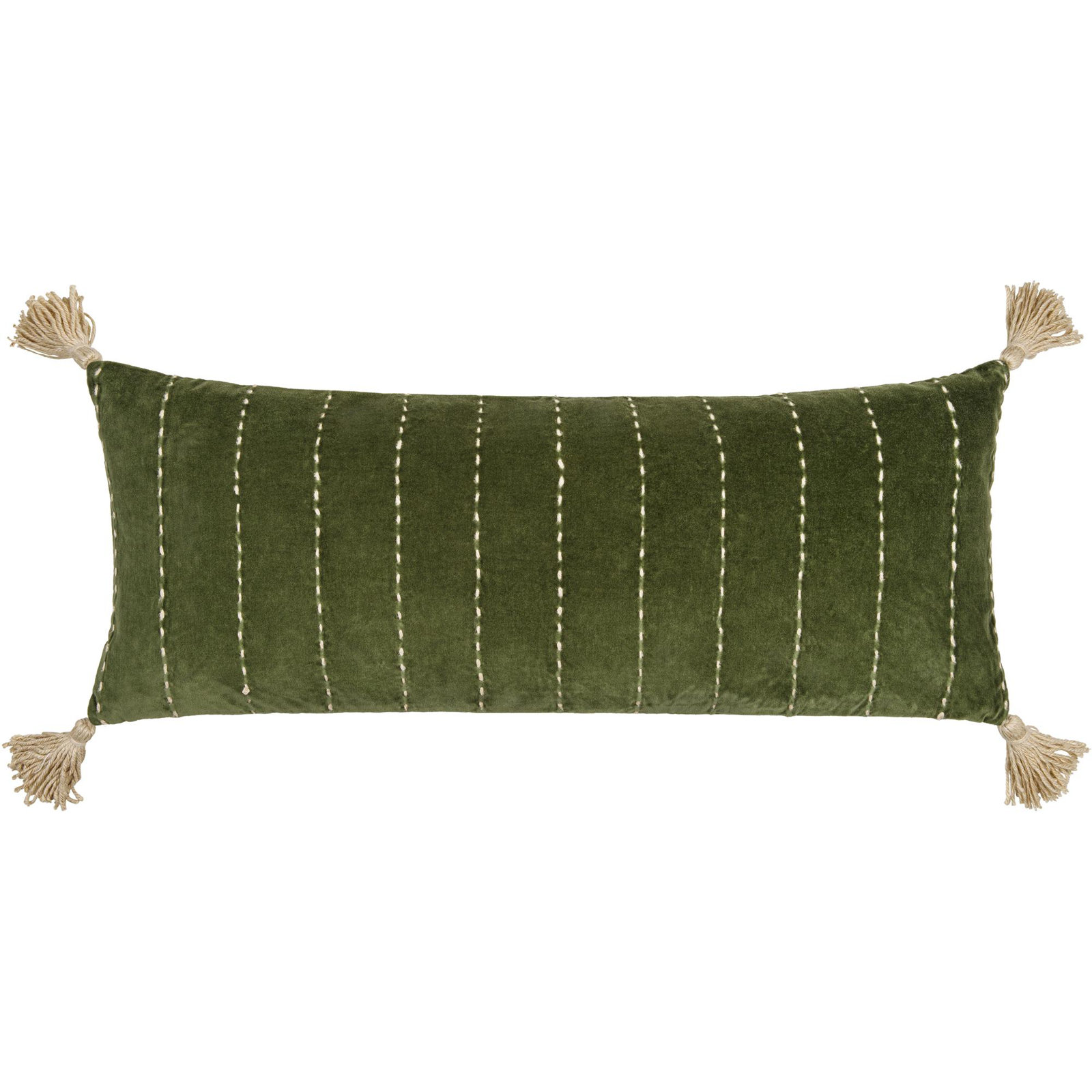 Tassels Lumbar Throw Pillow, Green, Polyester/Polyfil