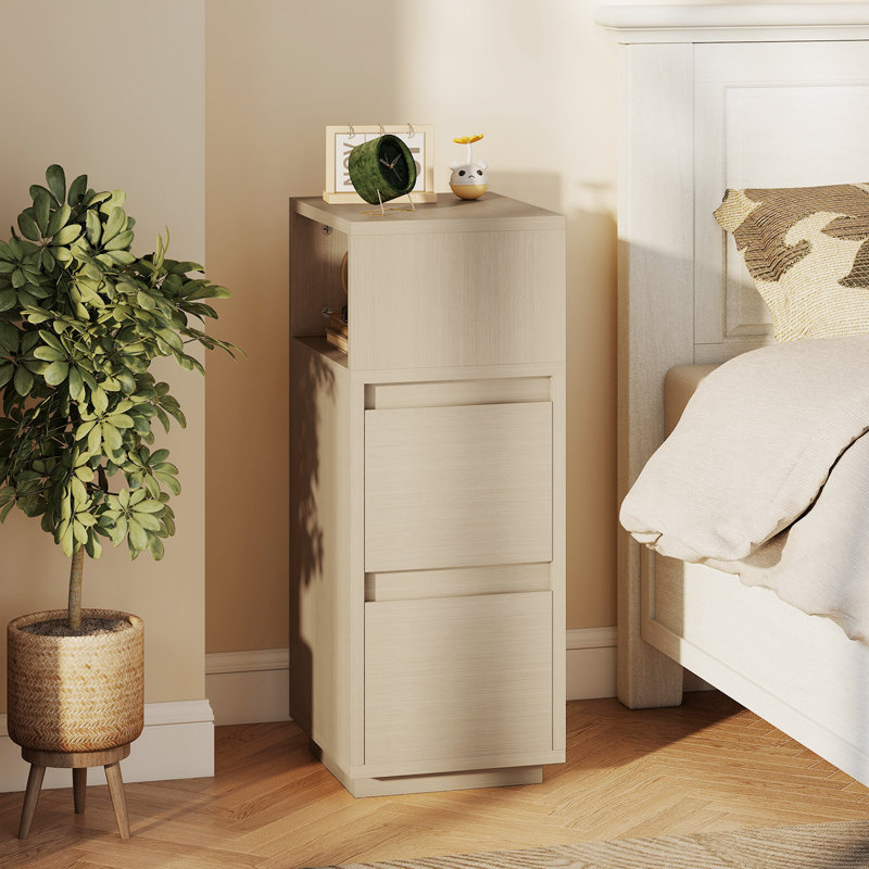 25cm W Particle Board Bedside Table, Natural Wood Finish