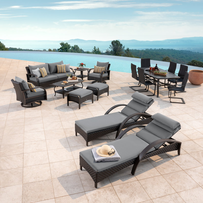 Kechia 16 Piece Complete Patio Set With Sunbrella Cushion Covers, Charcoal Grey Sunbrella®