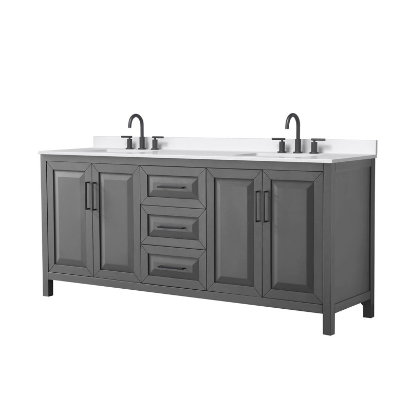 Daria 80'' W Vanity, Matte Black, Gray, Giotto Quartz