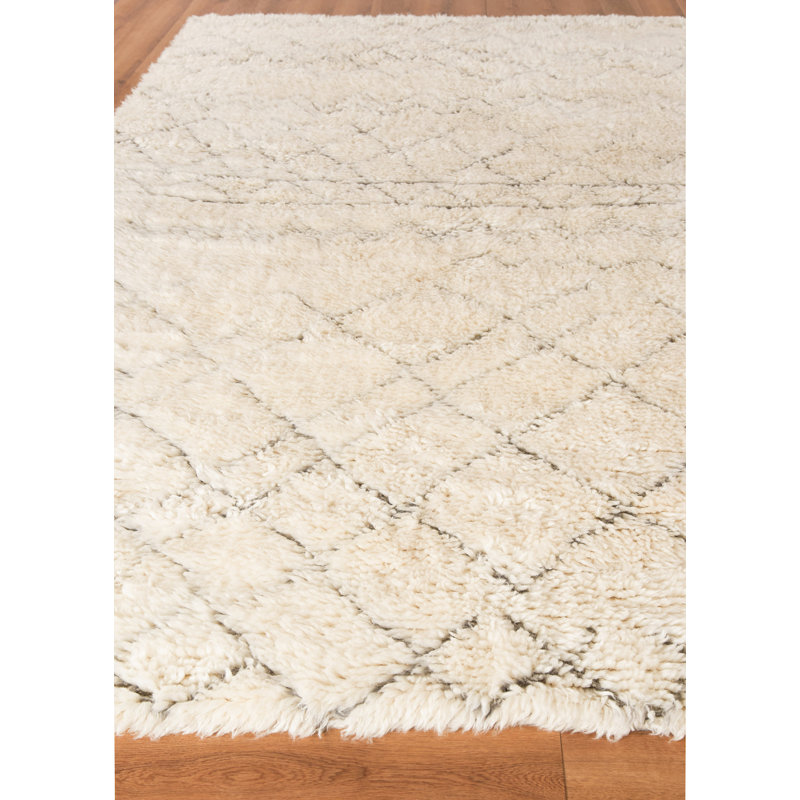 Moroccan Chevron Hand-Knotted Wool Ivory/Charcoal Area Rug, Rectangle 8' x 10'
