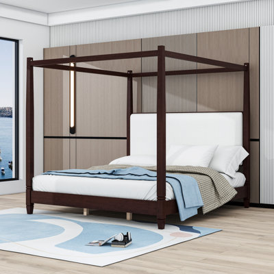 Wood Canopy Platform Bed with Headboard