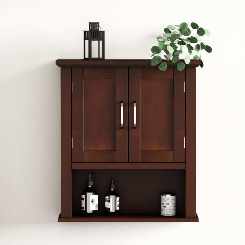Armoire de salle de bain murale en bois avec portes, Cerise foncée