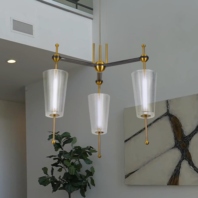 Luminaire suspendu conique en verre à 3 lumières avec hauteur réglable Toscana