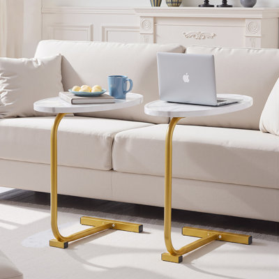 Ensemble de 2 tables d'appoint en forme de C, tables de bout de canapé minces de 23 po avec cadres en métal, 2 tables d'appoint modernes et compactes pour canapé et salon, chambre à coucher et petits espaces