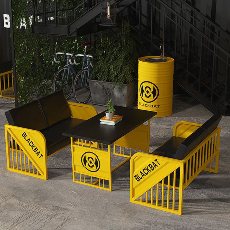 Industrial Style Iron Table And Sofa Sets - Person Dining Set