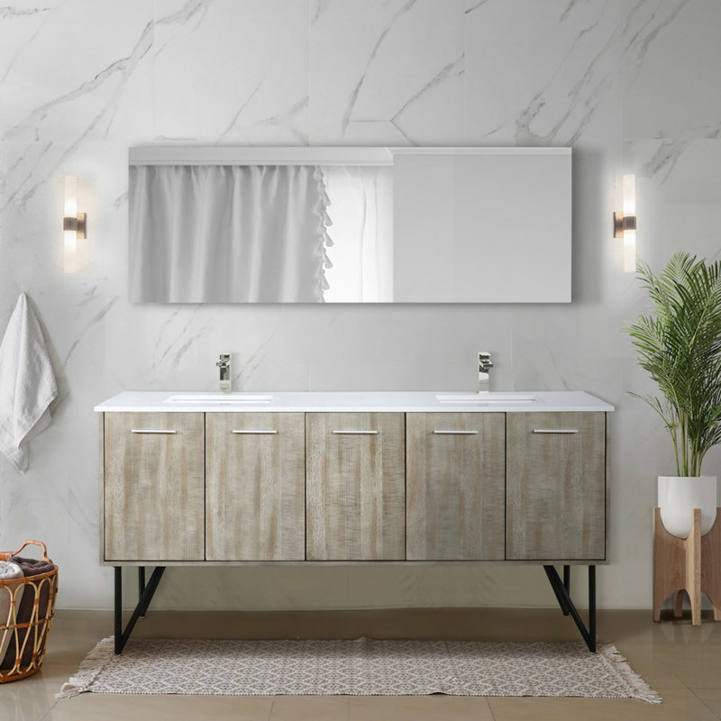 Meuble-lavabo double 72 po Rustic X P 20 po D, avec plateau en quartz blanc