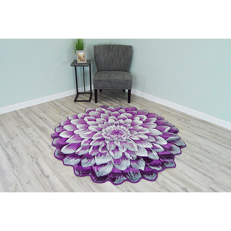 Tapis rond à motif floral mauve, Rond 5 pi 3 po