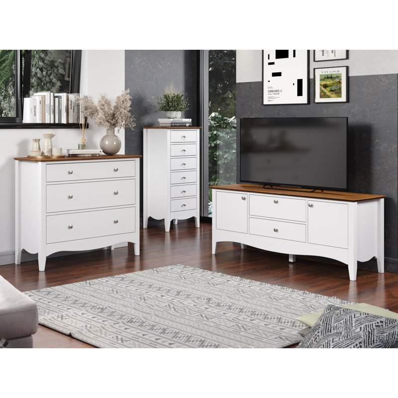 Delrick TV Stand, White/Brown