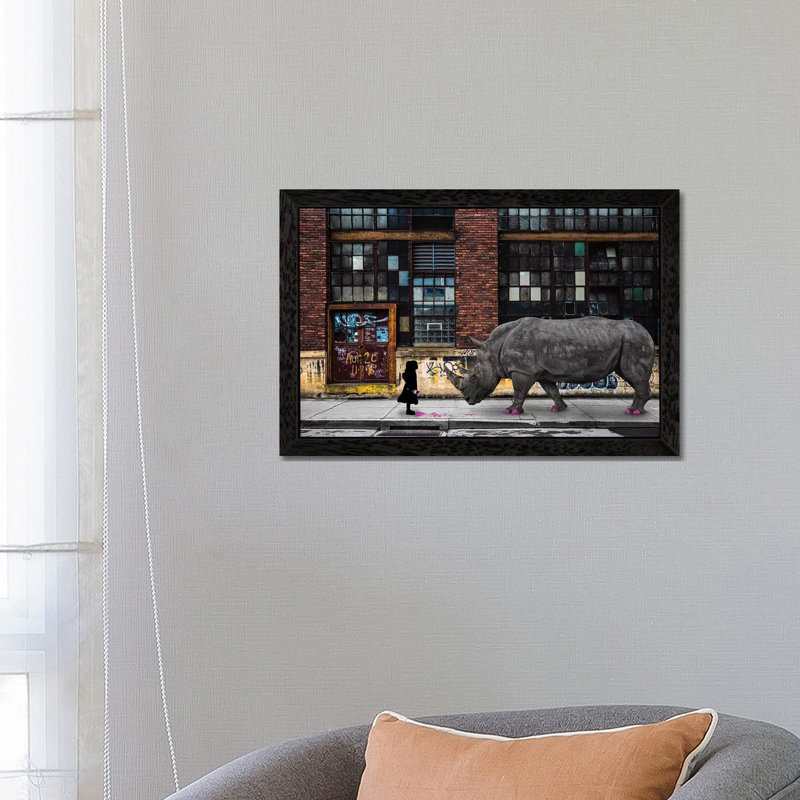 Real Rhinos Wear Pink by Matt Coglianese - Print on Canvas, 152.5 cm H x 101.5 cm W, Black Framed