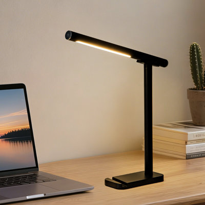 Black Cordless Led Desk Lamp, Eye-caring Dimmable Touch Control Rechargeable With Phone Stand
