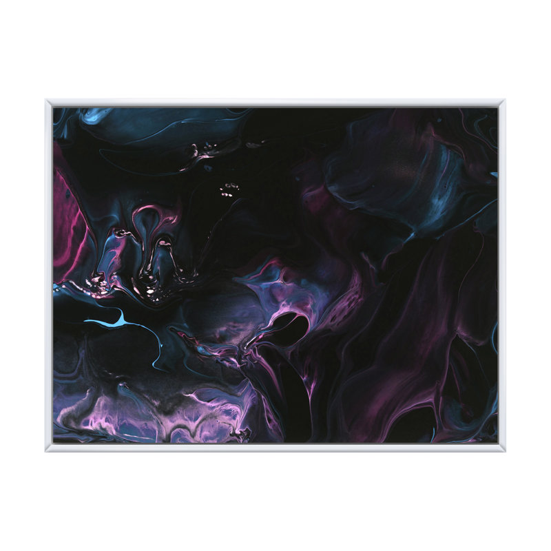 Marbre rose néon sur noir - peinture sur toile, H 34 po x l 44 po x P 1,5 po, Cadre flottant blanc