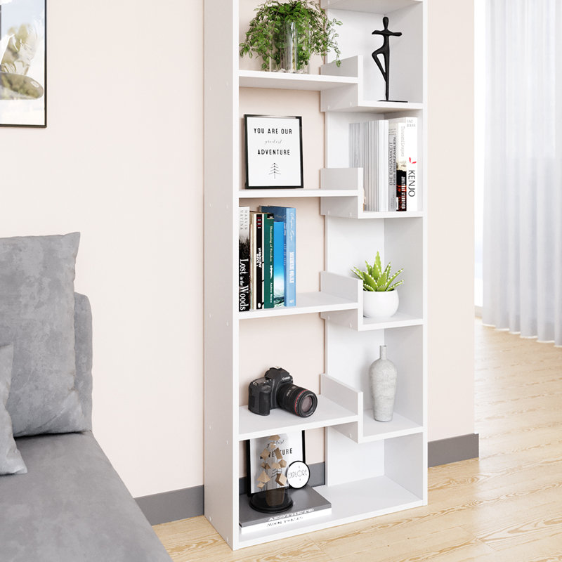 Bonifaz 160.2cm H x 61cm W Engineered Wood Geometric Bookcase, White