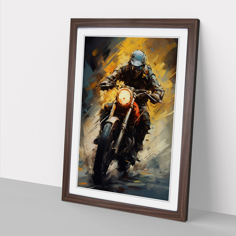 Motorbike Modern - Single Picture Frame Print on Wood, Walnut Framed, 46cm H x 34cm W x 2cm D