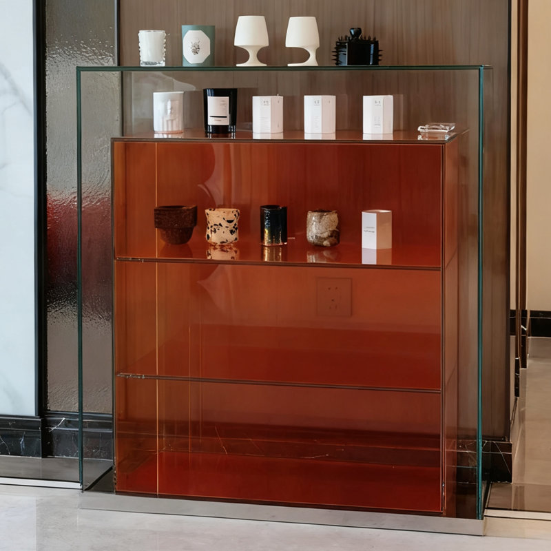 Verre orange + vitrines en acier inoxydable, Orange